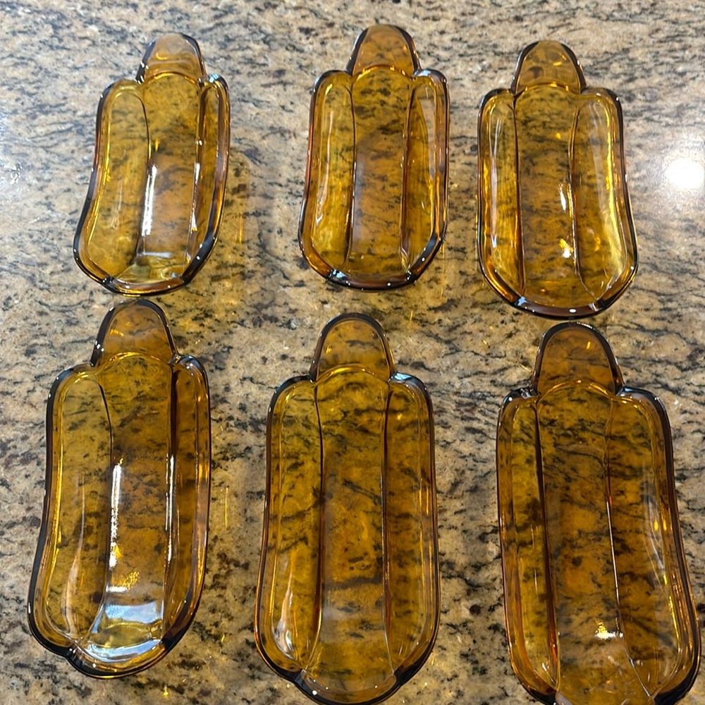 Retro Amber Glass Banana Split Ice Cream Sundae Dishes, qty 6